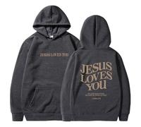 QuyiFa Jesus loves you hoodie, Jesus loves you sweatshirt,Cute Jesus hoodie, tops men and women pullover long sleeve (Dark gray,M)