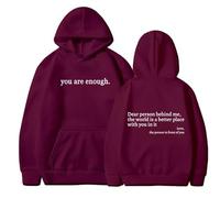 QuyiFa You are Enough Hoodie, Dear Person Behind Me Hoodie, Dear Person Behind Me Sweatshirt,for Women Teen Girls Oversized Aesthetic Graphic Sweatshirt Pullover Top (Wine red,XL)