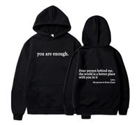 QuyiFa You are Enough Hoodie, Dear Person Behind Me Hoodie, Dear Person Behind Me Sweatshirt,for Women Teen Girls Oversized Aesthetic Graphic Sweatshirt Pullover Top (Black,L)