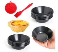 Quyimy 12 pcs Egg Tart Molds, 3 Inch Mini Tart Tins Carbon Steel Quiche Dish with Oil & Dish Brushes for Baking Cupcake Cake Muffin Mold, Ideal for Individual Pie Dish, Cakes, Cookies, Desserts, 8CM