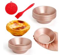 Quyimy 12 pcs Egg Tart Molds, 3 Inch Mini Tart Tins Carbon Steel Quiche Dish with Oil & Dish Brushes for Baking Cupcake Cake Muffin Mold, Ideal for Individual Pie Dish, Cakes, Desserts, 8CM, Gold