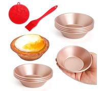 Quyimy 8 Pack Egg Tart Molds, Non-Stick Gold Tartlets Dessert Mold Pans, Mini Tiny Pie Carbon Steel Muffin Tins, Cupcake Pans w/Oil & Dish Brushes for Cakes, Cookies, Quiche, 8cm
