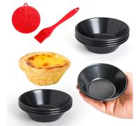 Quyimy 8 Packs Egg Tart Molds, 3 Inch Mini Tart Tins Carbon Steel Quiche Dish with Non-Stick Coating, Ideal for Individual Pie Dish, Cakes, Cookies & Desserts - Includes Oil & Dish Brushes for Baking