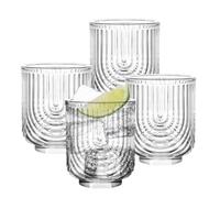 Quyimy Art Deco Glasses Set of 4 Vintage Drinking Glasses 370ml 12.5oz Trendy Ripple Glass Cocktail Glass Highball Glasses for Whiskey Beer Juice Water Stylish Barware Home Entertaining Glassware Set