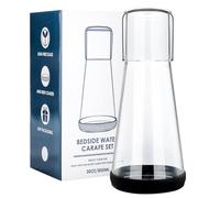 Quyimy Bedside Water Carafe with Glass,Water Carafe Set with Tumbler Glass for Nightstand Bedroom Bath,Night Clear Carafe with Cup & Black Silicone Coaster for Mouthwash,Water,Juice,(30 oz/850ml)
