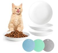 Quyimy Ceramic Ceramic Cat Food Bowl Set - 3 Pack Shallow Cat Dishes with 3 Non-Slip Mats, Stress-Free Whisker Fatigue Relief Bowls, White Pet Food Dishes