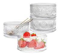 Quyimy Glass Bowl 4 Pack Ice Cream Bowls, 15.5 Ounce Glass Serving Bowl Dessert Bowls Set Dessert Fruit Parfait Cups for Sundae with Gold Spoon