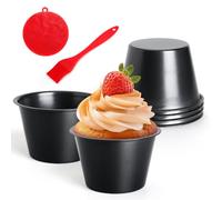 Quyimy Muffin Mince Pie Cupcake Cups, 6 Pcs Carbon Steel Pudding Moulds Muffin Tin, Dariole Moulds Sponge Puddings for Indiviual Servings, 8.9cm x 5.5cm, Egg Tart Mould Ramekins for Air Fryer Oven