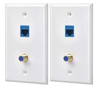 Quystetes 2 Packs Ethernet Coax Wall Plate Outlet with 1 Cat6 Port and 1 Gold-Plated Coax F Type Port RJ45 Wall Plates