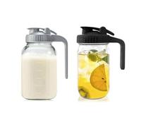 Quystetes 2Pack 32oz Glass Pitcher with Lid-Creamer Container for Sun Tea, Juice, Cold Brew Coffee, Breastmilk Storage Container