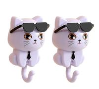 Quystetes Cute Cat Key Hook, Cat Keychain, Kitten Coat Hook, Cute Sunglasses Cat Sticky Coat Hook, Coat Wall Hook