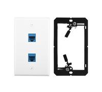 Quystetes Ethernet Wall Plate with Low Voltage Mounting Bracket,Single Gang 2 Port Cat6 Ethernet Cable Wall Outlet