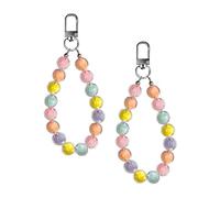 quyueug 2-Pack Colorful Beaded Lanyard - Phone Wrist Strap for iPhone/Android - Durable, Stylish Phone Charm for Women Girls Daily Use (Pink/Purple/Green/Yellow Beads)