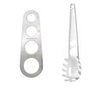 quyueug 2-Piece Spaghetti Spoon & Pasta Measure Tool Set - 4 Portion Holes, Dual-Function, BPA-Free Plastic, Dishwasher Safe, White, Silver