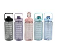 Quzente 2l Water Bottle, 2L Measured Drinking Water Cup, Inspirational Bottle With Silicone And Time Marker, Leakproof Large Glass Water Bottle For Gym Home