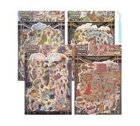 Quzente 3D Sticker Scene | Set of 4 DIY Cartoon House Decals,3D Miniature Scene Stickers - for Stress Relief to Pass The Time for Laptop, Water Bottle, Phone, Kids, Travel Activity, Christmas