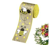 Quzente Bee Wreath Wired Ribbon,Bumble Bees Craft Wrapping Ribbon with Wired Edge | Supplies, Polka Dot World Bee Day Fabric Ribbons for Hair Bows, Packages