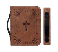 Quzente Bible Case Large Leather with Zip Handle, PU Vintage Bible Holder, Convenient Book Storage Bag, for Men Women Book Bag Church StudyDurable Christian Gift