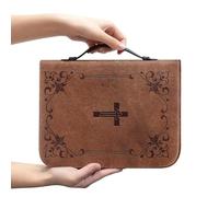 Quzente Bible Case Large Leather with Zip Handle, PU Vintage Bible Holder, Convenient Book Storage Bag, for Men Women Book Bag Church StudyDurable Christian Gift
