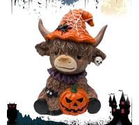 Quzente Halloween Happy Highland, Pumpkin Skull Highland Cattle Statue, Resin Cow Sculpture Ornament, Home Decor Ornaments, Lovely Table Centerpiece & Living Room Accessories, Present For Women & Men