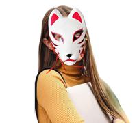 Quzente Kitsune Mask, Cosplay Mask With Elastic Tape, Kitsune Face Cover, Masquerade Props For Valentine's Day Party, Comic Shows And Performances (C)