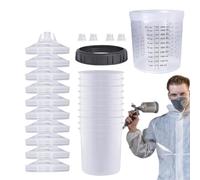 Quzente Paint Cups, Paint Spray GunDisposable Cup With Clear Scale For Car Spraying, Paint Measuring Cups With Lids, PlasticMeasuring Cups For Liquids, Mixing Resin, Paint, Pigment