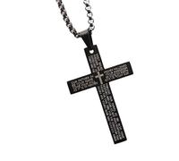 Quzente Stainless Steel Cross Pendant Necklace, Christian Confirmation Baptism Cross Chain, 23.62 Inches Fashion Jewelry, Clothing Accessary, Easter Gift For Women And Men (Black)