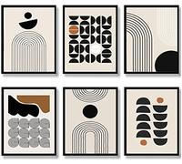 Quzenu Mid-Century Modern Minimalist Wall Art - Unframed Geometric Abstract Canvas, Neutral Boho Decor for Living Room, Bedroom, Bathroom