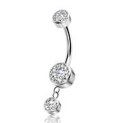 QUZIONE G23 Titanium Belly Button Rings 14G Internally Threaded 10mm Curved Barbell Navel Piercing Jewelry with CZ Crystals, Dangle & Floating Hypoallergenic Belly Rings, 14G, Titanium, cubic zirconia