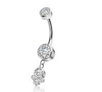 QUZIONE G23 Titanium Belly Button Rings 14G Internally Threaded 10mm Curved Barbell Navel Piercing Jewelry with CZ Crystals, Dangle & Floating Hypoallergenic Belly Rings, 14G, Titanium, cubic zirconia