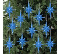 Quzzil 12 Pcs Christmas Bethlehem Star Blue Ornaments Bulk 4.72 x 2.95 Inch | Star of Bethlehem Decor for Tree Topper or Hanging, Nativity Scene Decor, Plastic Glitter Finish, Festive Holiday Ornaments