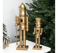 Quzzil 2 Pcs Christmas Nutcracker Ornaments Neutral Nutcracker Figures 10'' 15''Christmas Decor Ornament Soldier Festive Collectible Gift for Table Fireplace Shelf Desktop(Gold,Wooden)