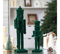 Quzzil 2 Pcs Christmas Nutcracker Ornaments Neutral Nutcracker Figures 10'' 15''Christmas Decor Ornament Soldier Festive Collectible Gift for Table Fireplace Shelf Desktop(Dark Green,Wooden+Velvet)