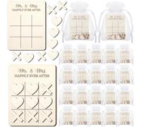 Quzzil 24 Set Wedding Favors Tic Tac Toe Wooden Mini Board Games 3.54 x 2.76 Inches Mr and Mrs Happily Ever After for Guest Bridal Shower Wedding Party Favors Valentines Day