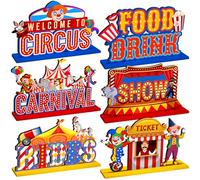 Quzzil 6 Pcs Circus Carnival Party Decorations Carnival Centerpieces for Tables Circus Theme Party Decorations Wooden Carnival Centerpieces for Cake Toppers Birthday Party Favors Supplies