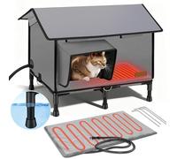 Qvamodo 6-Layer Heated Cat House, Ultra Sturdy Cat Houses for Outdoor Cats, 100% Waterproof 900D Oxford Fabric & Fully Insulated Weatherproof Heated Plush Pad for Outside Stray Barn Cat (Large)