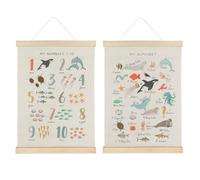 Qvapt Sea Animal Alphabet Wall Art,Sea Animals Boho Alphabet Posters 12x16 with Hanger, Alphabet Banner, Kids Room Home school Classroom Decor, Set of 2