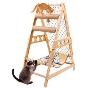 QVEEQ Cat Tree Ladder, Ladder Cat Tree with Hammock Scratching Post Climbing Web and Danging Sisal Ball, Cat Ladders Can Accommodate Multiple Cats and Can be Removed by The Window