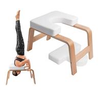 QVEEQ Yoga Headstand Bench, Yoga Inversion Chair, Headstand Trainer with Wood Frame and Pu Pad,Stand Yoga Chair Stress Relief, Balance Training, Body Shaping, Load Capacity 300 Pounds (Wood, White)