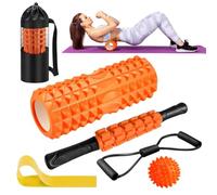 Qveetry Foam Roller Set 6-in-1 Deep Tissue Muscle Massage, Trigger Point Grid Sports Massager with Massage Roller, Resistance Bands, Massage Ball and Workout Poster, Fitness Gym Physio (Orange)