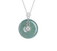 QVFVJA Real Jade Doughnut Pendant Necklace Light Green Jadeite Round Jewelry Gift, Mittel, Jadeite Sterling Silver Cubic Zirconia, Jade
