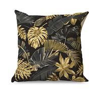 QVOOD Gold Black Palm Tree Leaves Cushion Cover Linen Cushion Cover Decorative Cushion Case Cushion Cover Sofa Cushion Cover Throw Cushion Cover for Sofa Couch Car Bedroom Home Decor White 45 x 45 cm