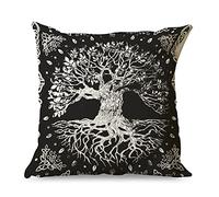 QVOOD Viking Tree of Life Cushion Cover Linen Cushion Cover Decorative Cushion Case Sofa Cushion Cover Seat Cushion Cover for Sofa Couch Car Bedroom Home Decor White 45 x 45 cm