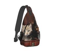 QVUEagriSJ Sling Bag for Men Women Crossbody Backpack Cartoon watermelon pattern Crossbody Bag Chest Bag for Travel Sport, Cat and Dog Sitting on Pocket, One Size, Sling Backpacks
