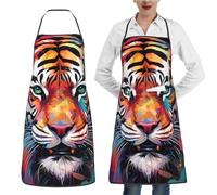 QVUEagriSJ Waterproof Apron With 2 Pockets Apron for Women Colorful garden Aprons Chef Bibs for Kitchen, Color Paint Tiger Face, One size