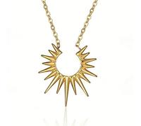 Qvunwlin Stainless Steel Geometric Sun Ray Choker - Half-Circle Sunburst Pendant, Unisex Babylonian Open Sunflower Necklace for Women & Men, 19 Inches, Metal, No Gemstone