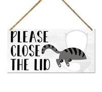 QVUXZ Cat Bathroom Sign, Wood Decor, 11.8x5.9 inches, Please Close The Lid