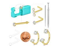 QWALIT 18g Nose Piercing Kit Silver Nostril Ring Piercing Gun Horseshoe Nose Ring Double Gem Hoops Double Studs Disposable Self Nostril Piercings Gun Kits at Home Piercer Changing Threader Screw Ball