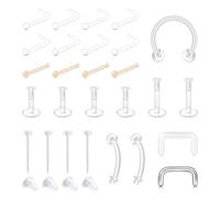 QWALIT Clear Nose Rings Studs L Shape Piercing Retainer Flexible Nose Bone Flesh Skin Color Nostril Piercing Retainer for Work 18g 20g Flat Top, Plastic, plastic