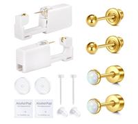 QWALIT Nose Piercing Kit Gold Nose Ring Piercing Kit Self Nose Piercing Kit Home Nose Piercing Kit with Nose Rings Disposable Nose Piercing Gun Kit Silver Nose Ring Gun Piercing Kit Gold, Metal, Opal